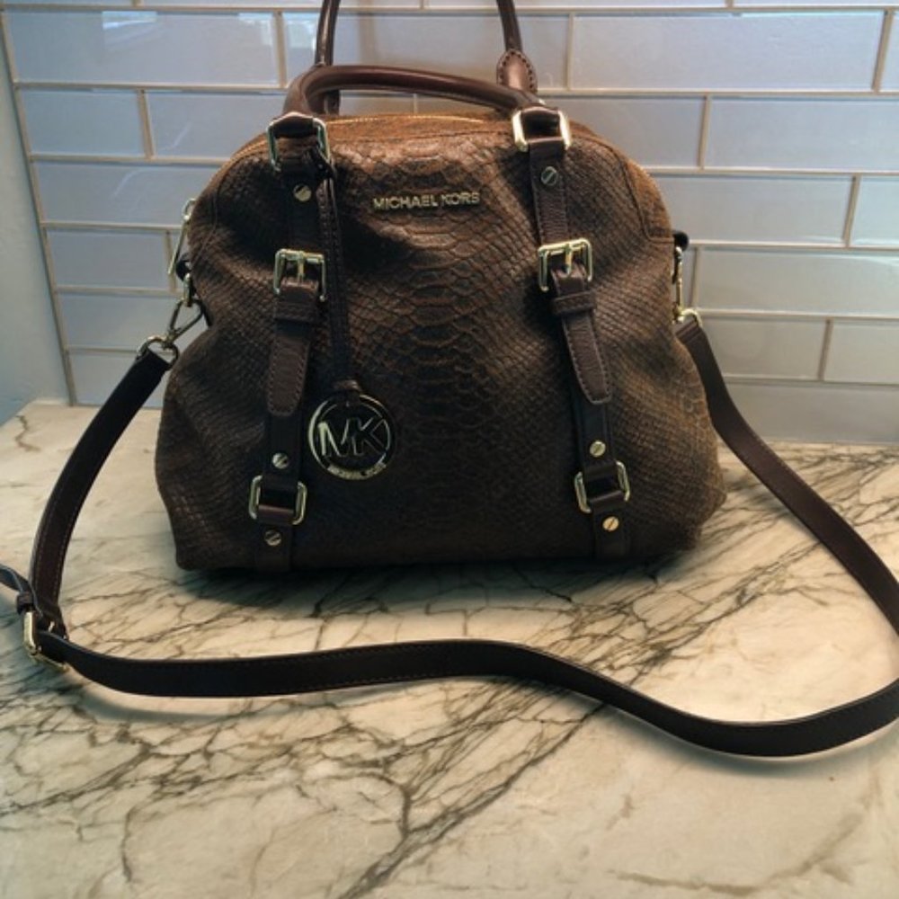MK  Bedford Bowling Satchel Brown Snakeskin - Limited Edition